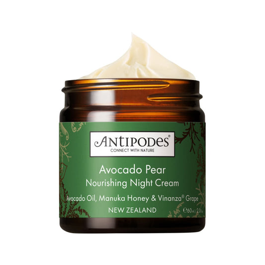 Antipodes Avocado Pear Nourishing Night Cream 60ml bottle. Front.