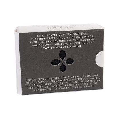 Base (Soap With Impact) Detox Facial Cleanser Bar with Charcoal 120g box. Back.