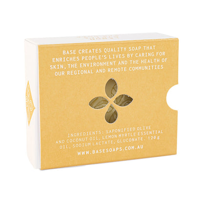 Base (Soap With Impact) Soap Bar Lemon Myrtle 120g box. Back.