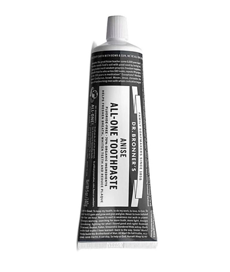 Dr. Bronner's All-One Toothpaste Anise 140g tube.