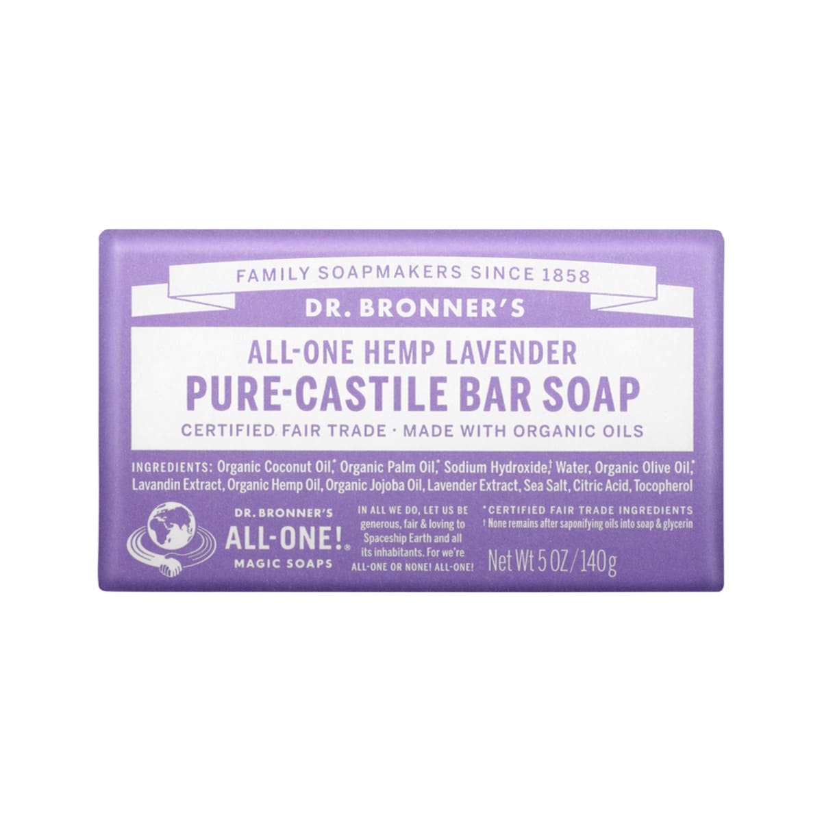 Dr. Bronner's Pure-Castile Bar Soap (Hemp All-One) Lavender 140g