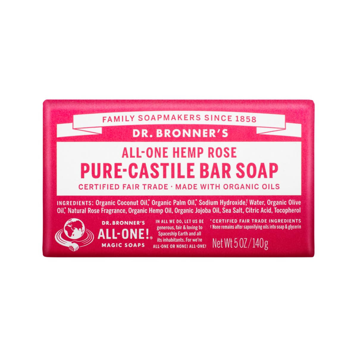 Dr. Bronner's Pure-Castile Bar Soap (Hemp All-One) Rose 140g