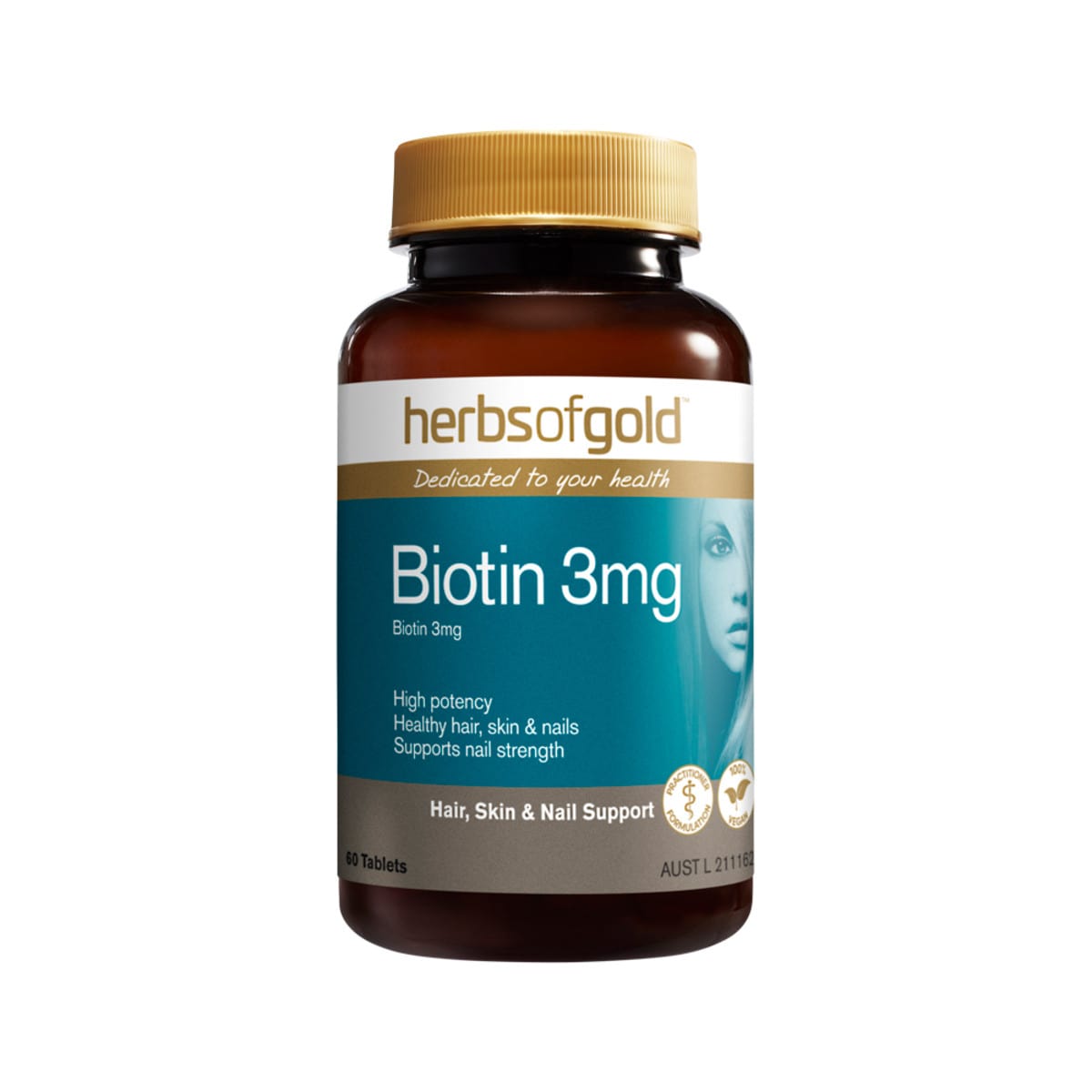 Herbs of Gold Biotin 3mg 60 tablets (High Strength) bottle