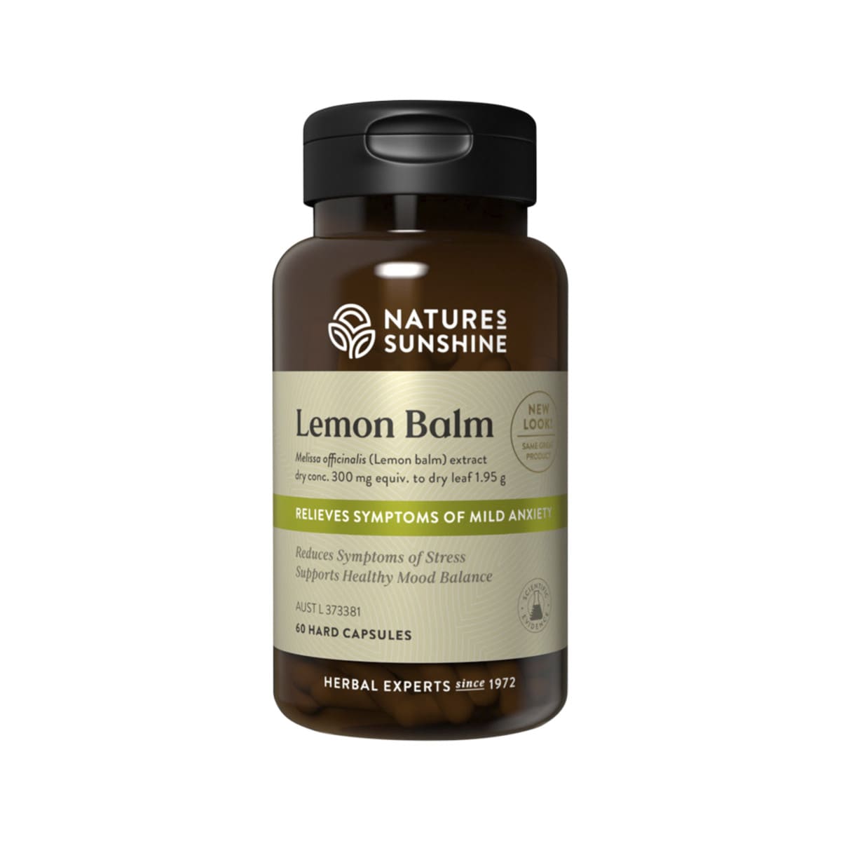 Nature's Sunshine Lemon Balm 1.95g 60 capsules bottle.