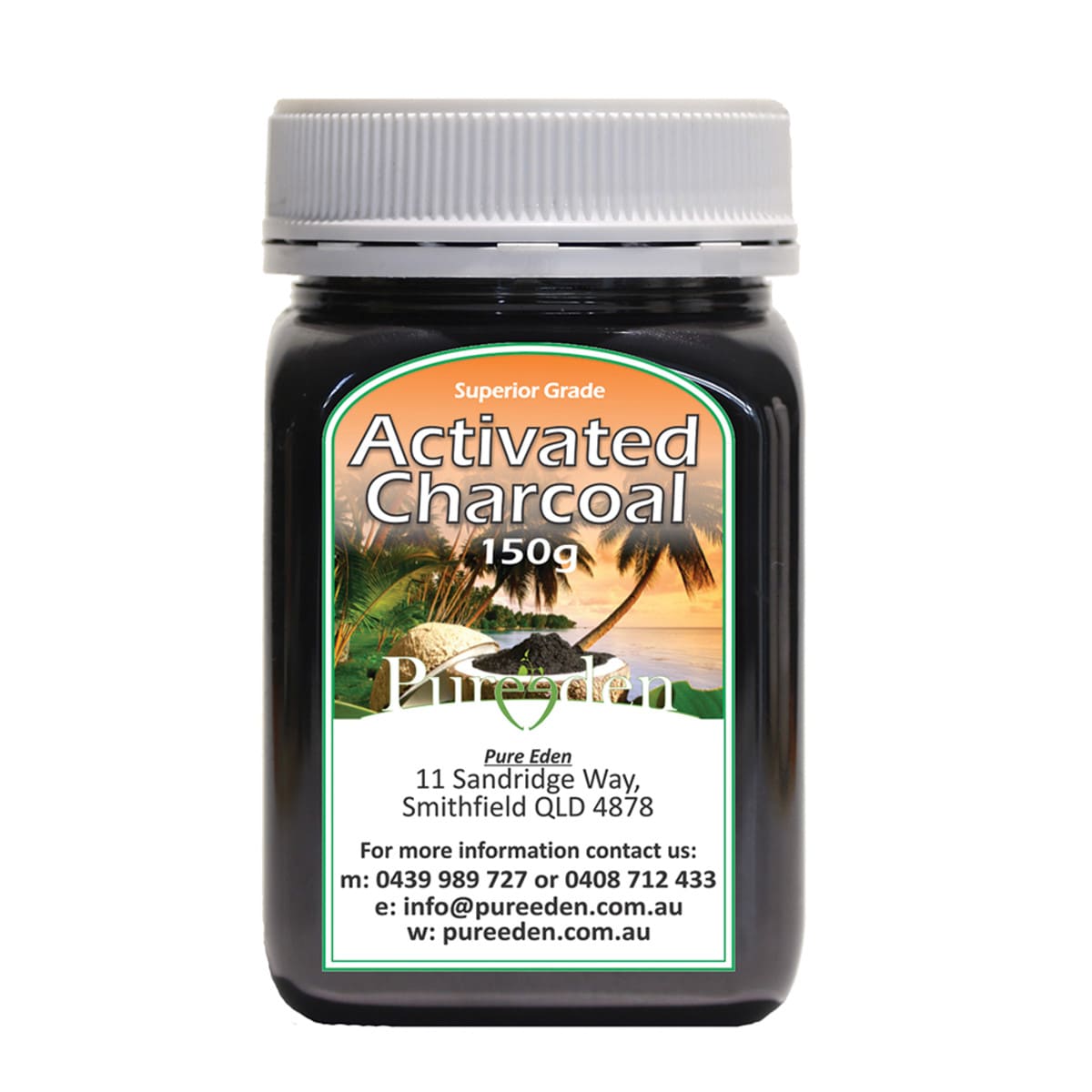 Pure Eden Activated Charcoal Powder 150g container.