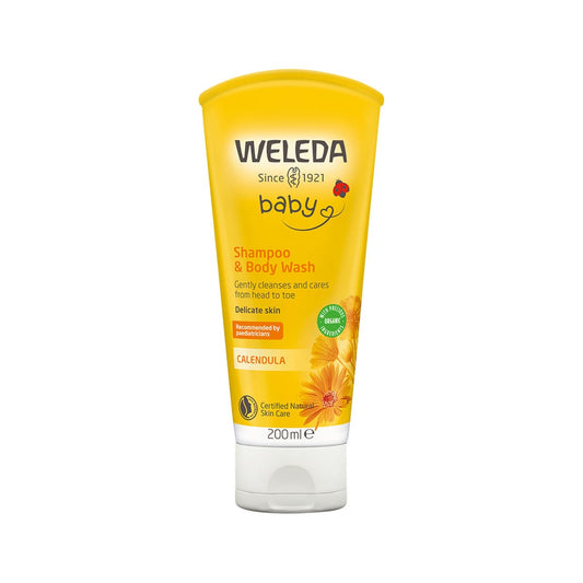 Weleda Baby Organic Shampoo & Body Wash Calendula 200ml bottle.