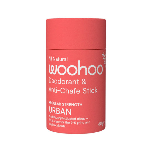 Woohoo Natural Deodorant & Anti-Chafe Stick Urban 60g tube. Front.