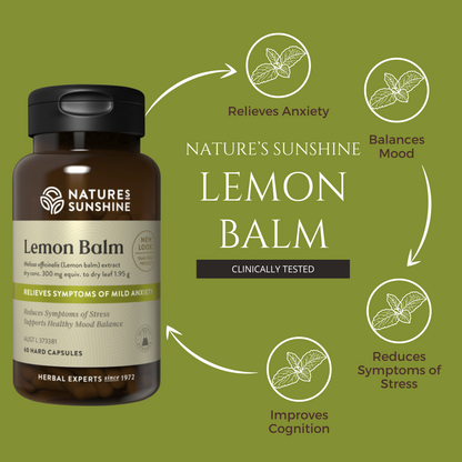 Nature's Sunshine Lemon Balm 60 Capsules. Benefits.